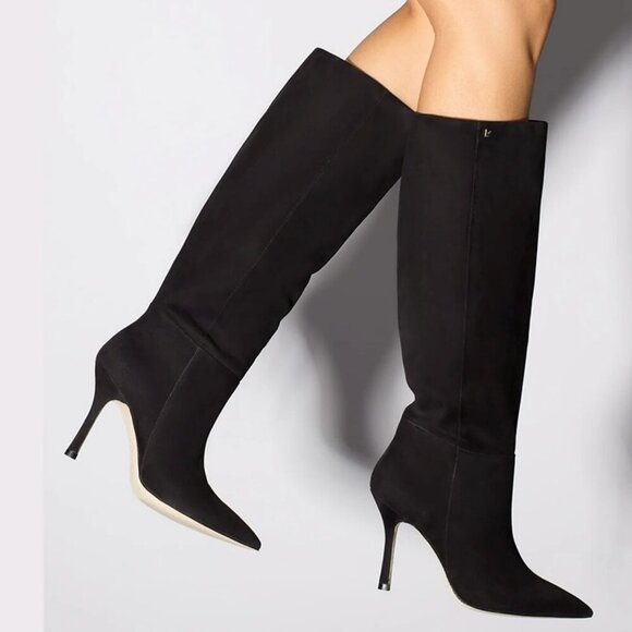 Larroude Kate Heels Boots Black Suede Knee High Stiletto Size 9 (MSRP $525) - Picture 2 of 12